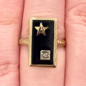 Vintage 10K Onyx Order of the Eastern Star Ring, Diamond Accent Size 5.75